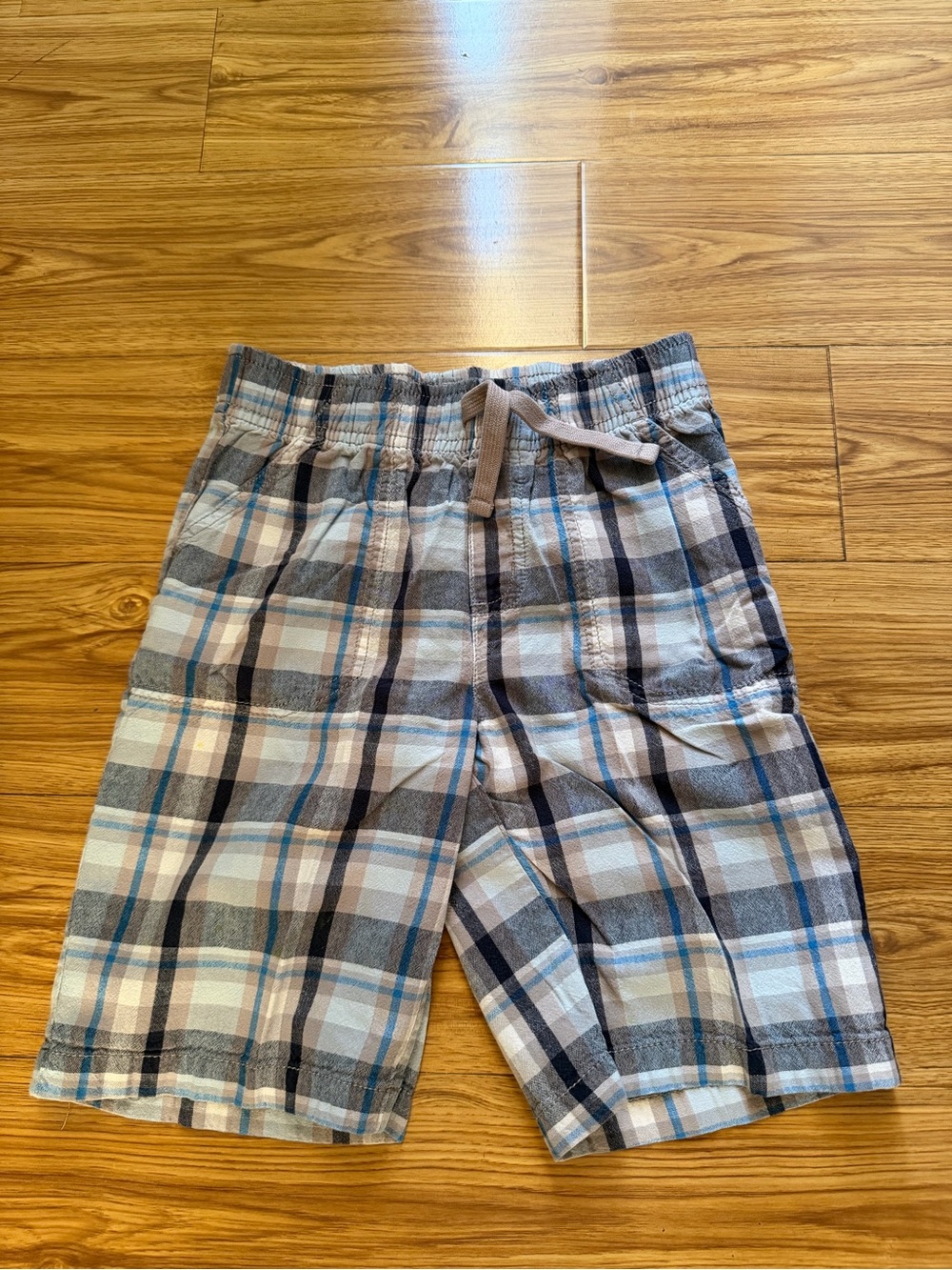 Preloved Boys Plaid Drawstring Shorts - Blue, Gray & White Size 7